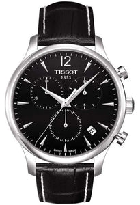 Tissot T Classic Tradition Chronograph Black Dial Black Leather Strap Watch For Men - T063.617.16.057.00