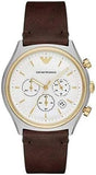 Emporio Armani Chronograph White Dial Brown Leather Watch For Men  AR11033