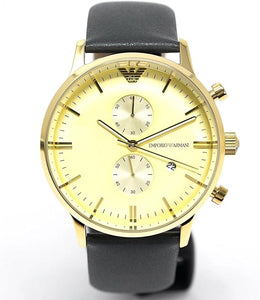 Emporio Armani Gianni Beige Dial Grey Leather Strap Watch For Men - AR0386