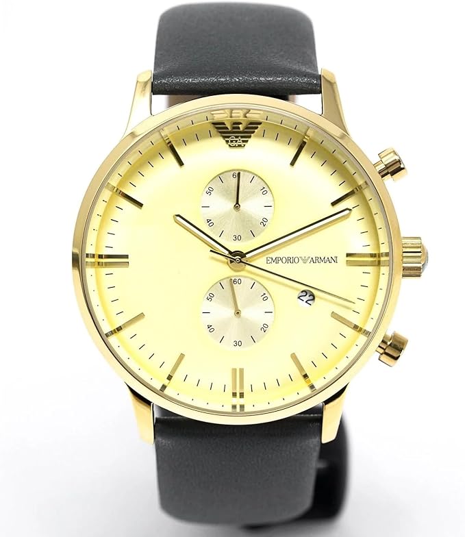 Emporio Armani Gianni Beige Dial Grey Leather Strap Watch For Men - AR0386