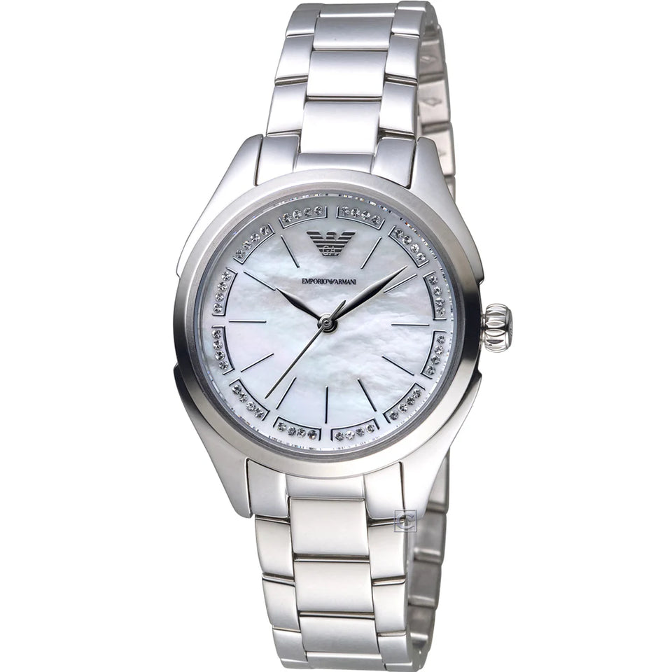 Emporio Armani Valeria Quartz Mother Of Pearl Dial Silver Steel Strap Watch For Women - AR11030