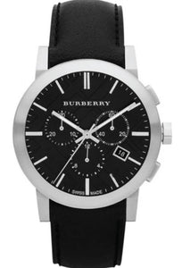 Burberry The City Chronograph Black Dial Black Leather Strap Watch For Men - BU9356