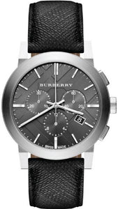 Burberry The City Chronograf Grey Dial Black Leather Strap Watch For Men - BU9362