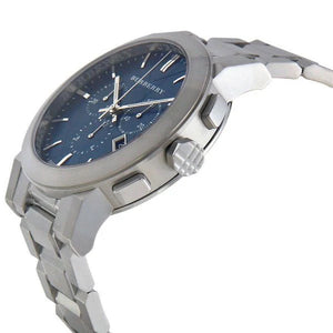 Burberry The City Chronograph Blue Dial Silver Steel Strap Watch For Men - BU9363