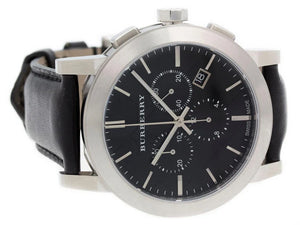 Burberry The City Chronograph Black Dial Black Leather Strap Watch For Men - BU9356
