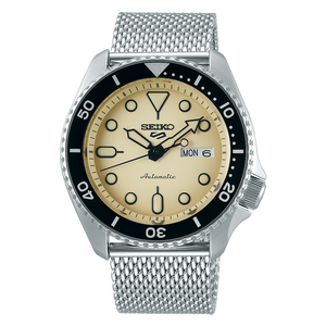 Seiko 5 Sports Cream Dial Milanese Mesh 42 mm automatic SRPD67k1