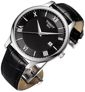 Tissot T Classic Tradition Quartz Black Dial Black Leather Strap Watch For Men -T063.610.16.058.00