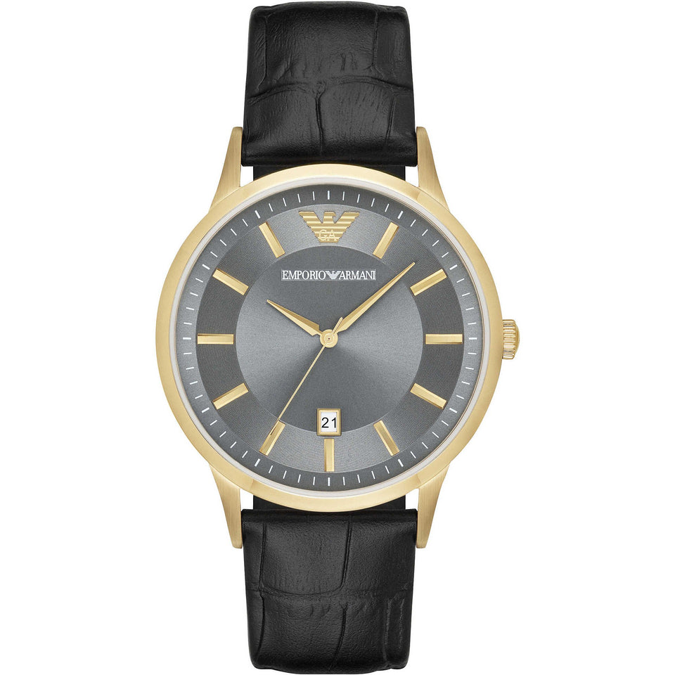 Emporio Armani Grey Dial Leather Classic Watch For Men  AR11049