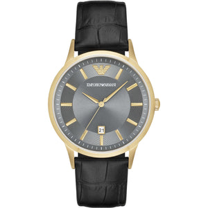 Emporio Armani Grey Dial Leather Classic Watch For Men  AR11049