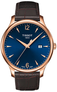 Tissot T Classic Tradition Blue Dial Brown Leather Strap Watch For Men - T063.610.36.047.00
