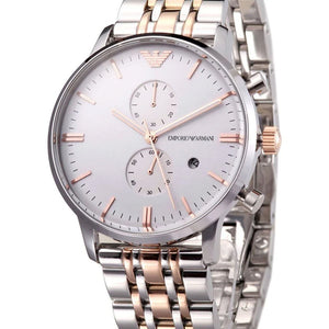 Emporio Armani Chronograph White Dial Two Tone Steel Strap Watch For Men - AR0399