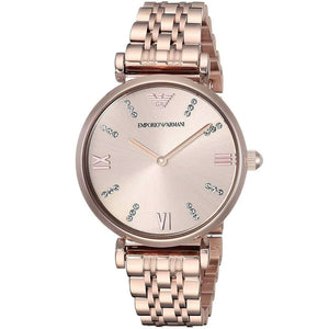Emporio Armani T-Bar Gianni Rose Gold Dial Rose Gold Steel Strap Watch For Women - AR11059