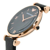 Emporio Armani Gianni T Bar Black Mother Of Pearl Dial Black Leather Strap Watch For Women - AR11060