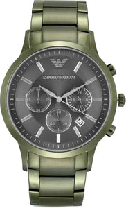 Emporio Armani Renato Chronograph Quartz Grey Dial Green Steel Strap Watch For Men - AR11117