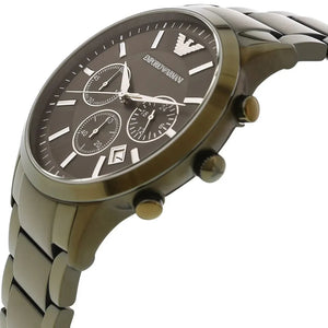 Emporio Armani Renato Chronograph Quartz Grey Dial Green Steel Strap Watch For Men - AR11117