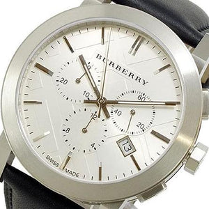 Burberry The City Chronograph White Dial Black Leather Strap Watch For Men - BU9355