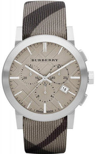 Burberry The City Smoke Dial Checked Brown Leather Strap Watch For Men - BU9358