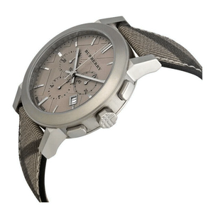 Burberry The City Smoke Dial Checked Brown Leather Strap Watch For Men - BU9358