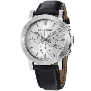 Burberry The City Chronograph White Dial Black Leather Strap Watch For Men - BU9355