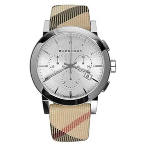 Burberry The City Nova Chronograph White Dial Checked Brown Leather Strap For Men - BU9357