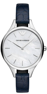 Emporio Armani Aurora Quartz Mother Of Pearl White Dial Blue Leather Strap Watch For Women - AR11090