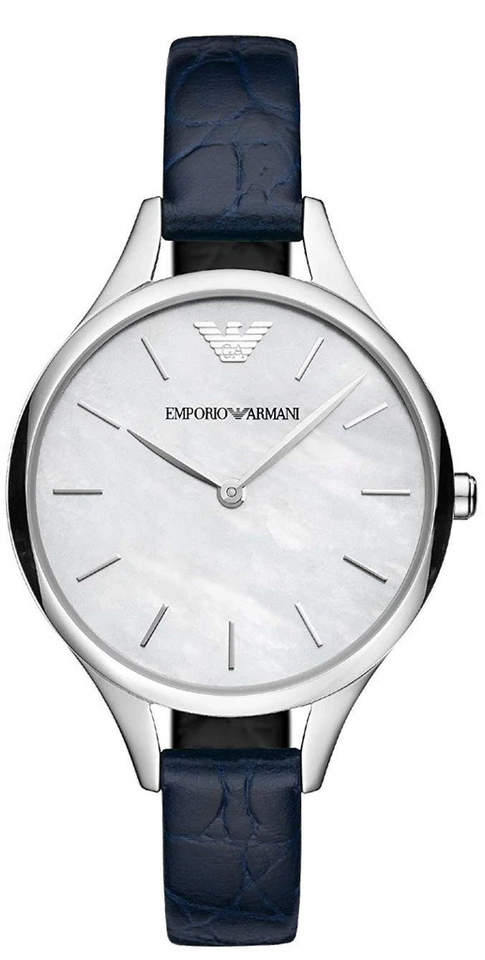 Emporio Armani Aurora Quartz Mother Of Pearl White Dial Blue Leather Strap Watch For Women - AR11090