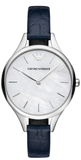 Emporio Armani Aurora Quartz Mother Of Pearl White Dial Blue Leather Strap Watch For Women - AR11090