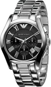 Emporio Armani Valente Chronograph Black Dial Silver Stainless Steel Watch For Men - AR0673
