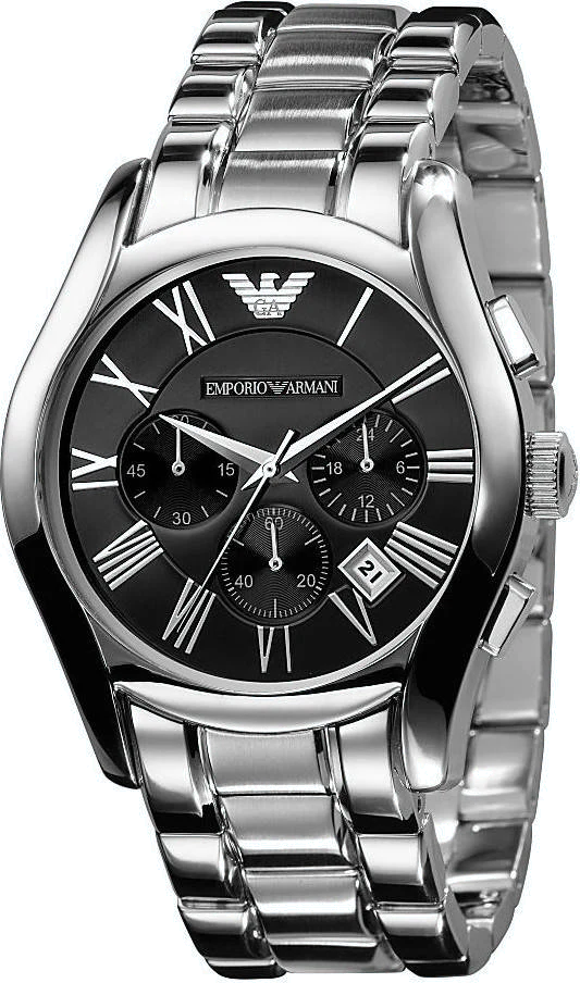 Emporio Armani Valente Chronograph Black Dial Silver Stainless Steel Watch For Men - AR0673