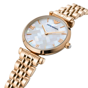 Emporio Armani Mother Of Pearl Dial Rose Gold Steel Strap Watch For Women - AR11110
