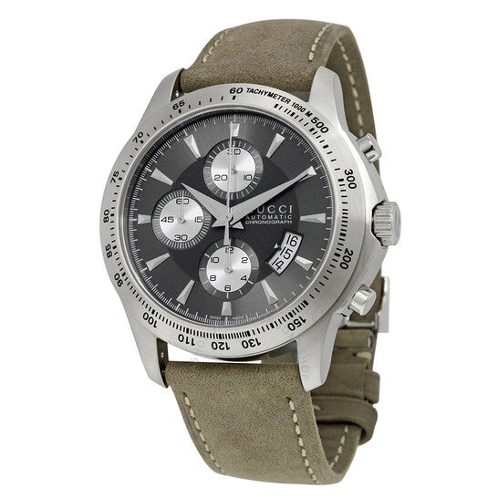Gucci G Timeless Chronograph Grey Dial Grey Leather Strap Watch For Men - YA126238