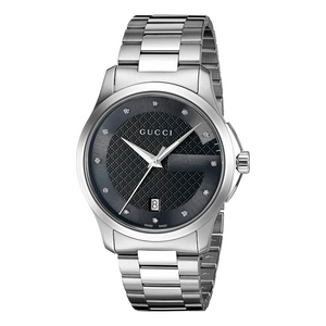 GUCCI  G-Timeless Black Diamond Dial Stainless Steel Unisex Watch YA126456