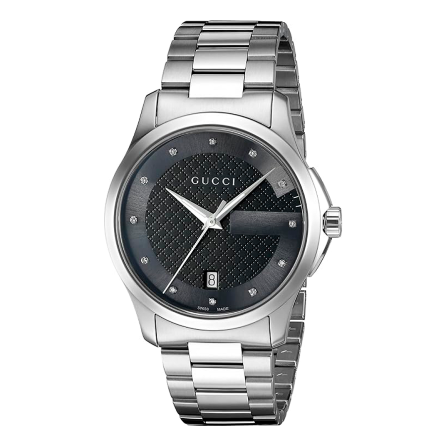 GUCCI  G-Timeless Black Diamond Dial Stainless Steel Unisex Watch YA126456