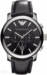 Emporio Armani Classic Chronograph Black Dial Black Leather Strap Watch For Men - AR0431