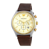 Emporio Armani Chronograph White Dial Brown Leather Watch For Men  AR11033
