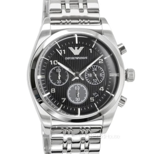 Emporio Armani Franco Black Dial Silver Steel Strap Watch For Men - AR0373