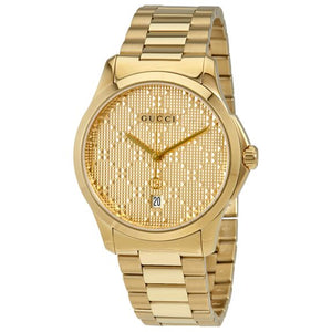 GUCCI Unisex G-Timeless Stainless Steel Yellow Gold (Diamond Pattern) Dial YA126461